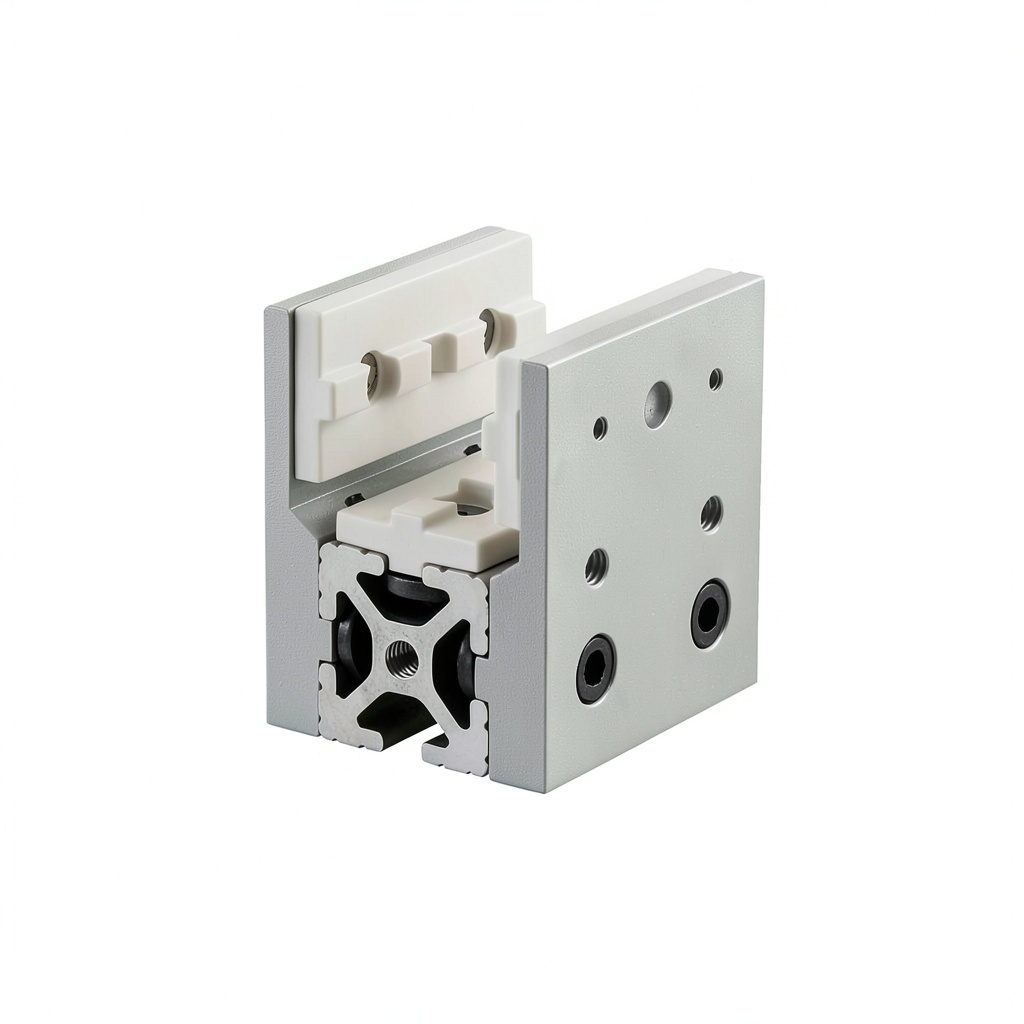 80/20 T-slotted aluminum unibearing assembly mounted on extrusion