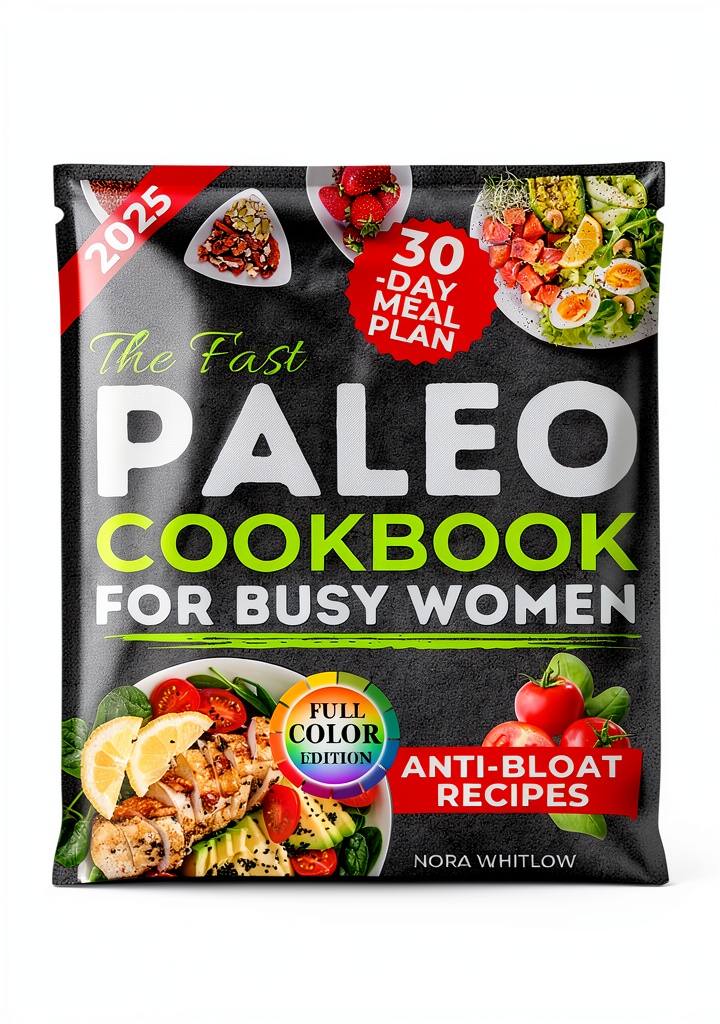'Paleo cookbook open on a tablet showing a recipe page'